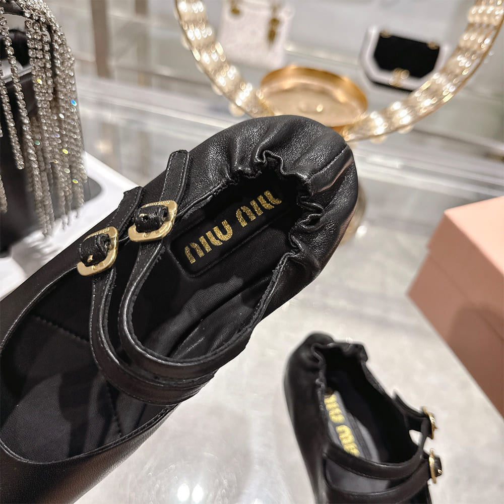 MIUMIU Ruched Nappa Leather Ballet Flats 289031