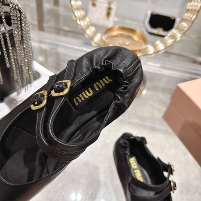 MIUMIU Ruched Nappa Leather Ballet Flats 289031