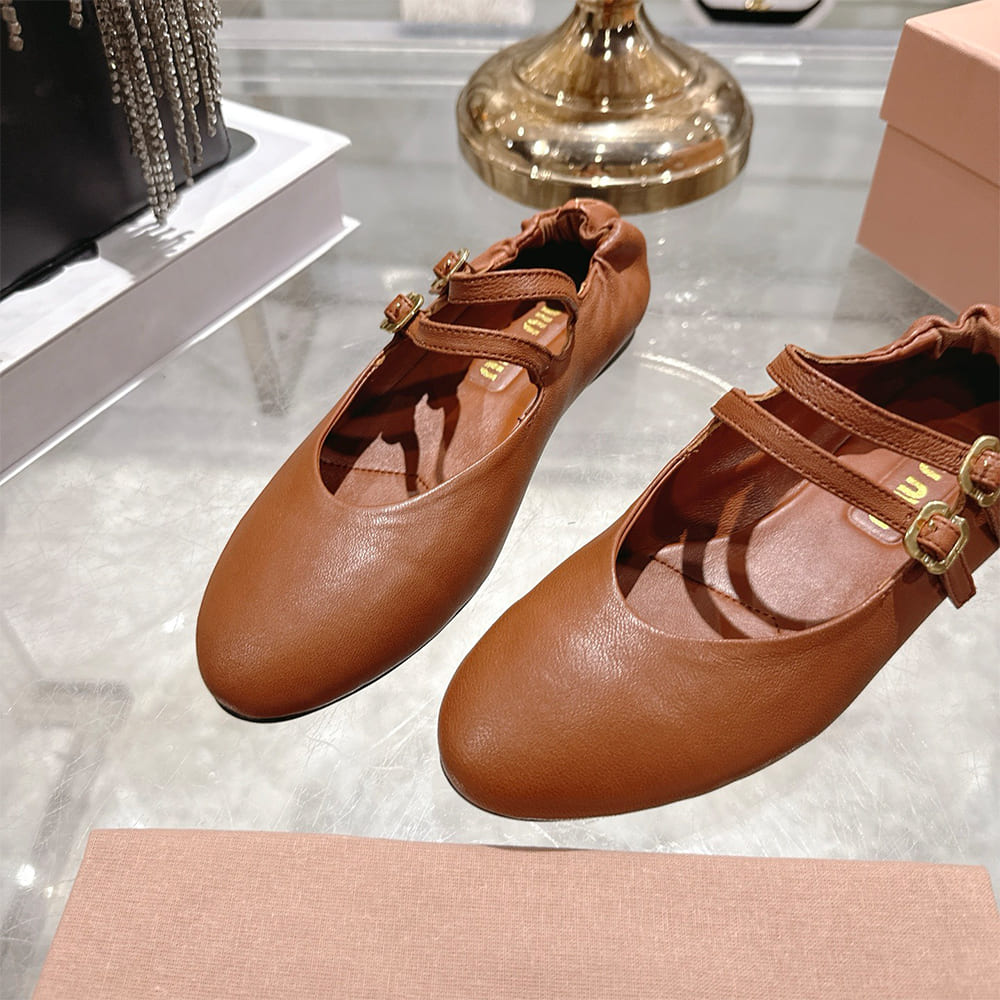 MIUMIU Ruched Nappa Leather Ballet Flats 609883