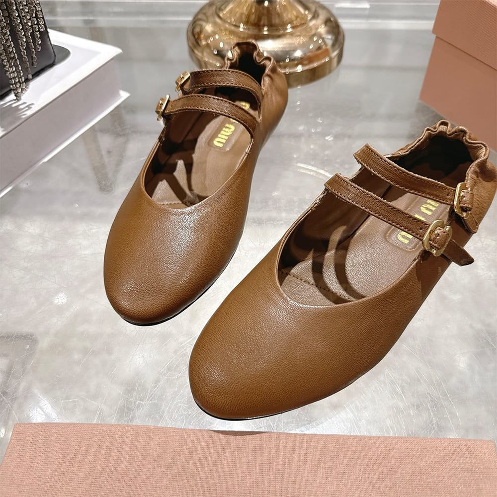 MIUMIU Ruched Nappa Leather Ballet Flats 181975