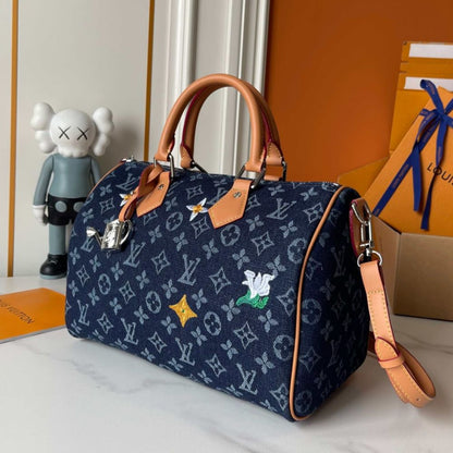 Louis Vuitton Speedy 30 Bandoulière Bag Blue Denim 30Cm M27556