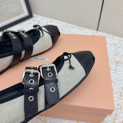 MIUMIU Canvas and leather ballerinas 725618