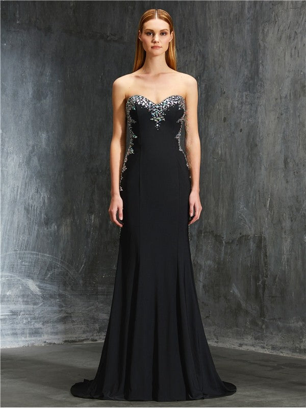 Sheath/Column Sweetheart Sequin Sleeveless Spandex Sweep/Brush Train Dresses