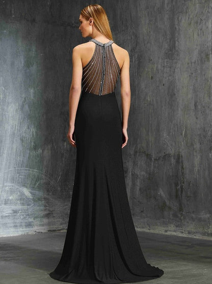Sheath/Column Jewel Beading Sleeveless Spandex Sweep/Brush Train Dresses