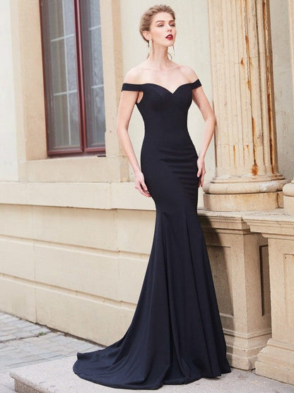 Trumpet/Mermaid Off-the-Shoulder Sleeveless Sweep/Brush Train Ruffles Japanese Satin Dresses