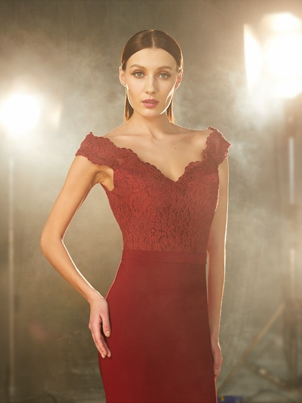 Trumpet/Mermaid Off-the-Shoulder Sleeveless Lace Spandex Sweep/Brush Train Dresses