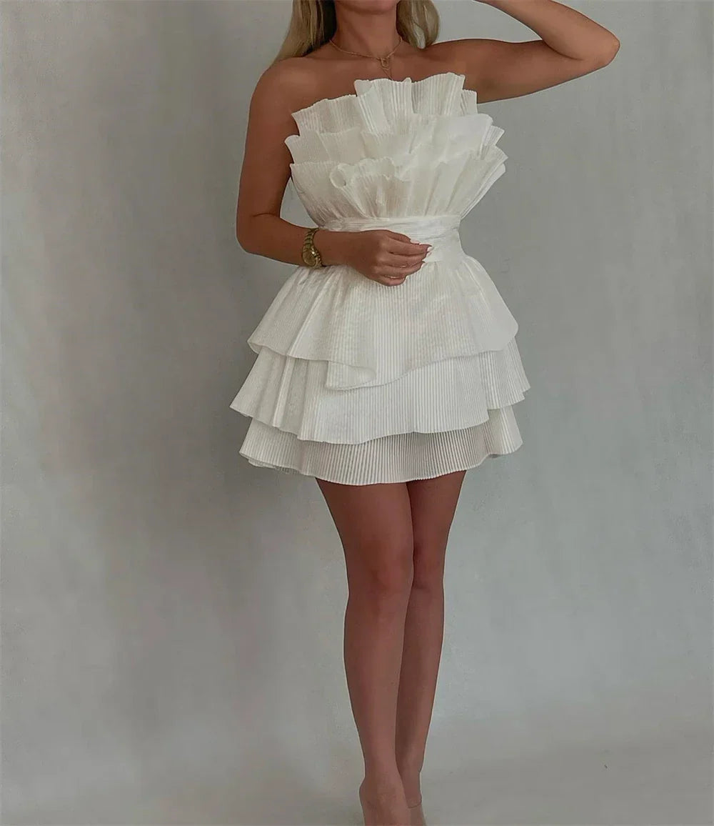 A line Strapless Tiered Short Homecoming Dress Party Gown