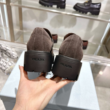Prada Chocolate Suede Loafers Dark Brown