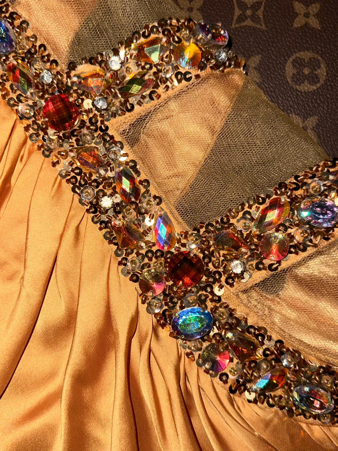 Glamorous Gold Satin One-Shoulder Rhinestone Beaded Sheath Evening Gown TP5357