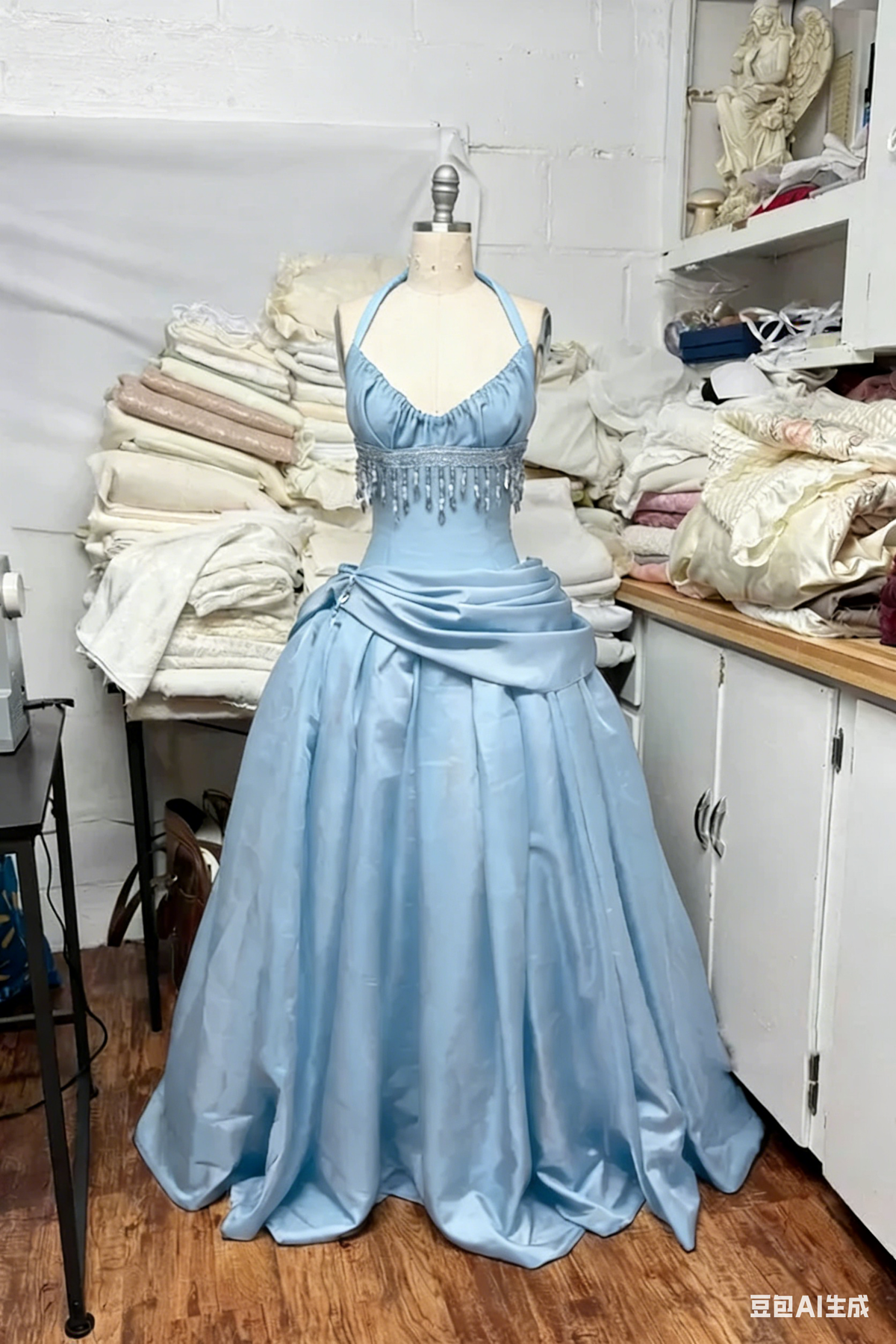 Glamorous Burgundy Halter Neck Beaded Fringe Satin Sweet 16 Quinceanera Ball Gown TP5698
