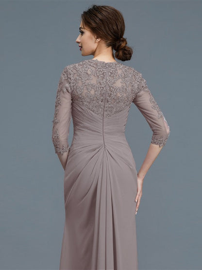 Sheath/Column 3/4 Sleeves Sweetheart Ruffles Chiffon Floor-Length Mother of the Bride Dresses