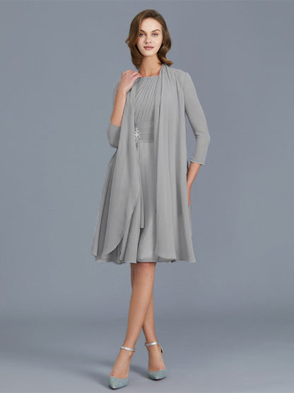 A-Line/Princess Scoop Ruffles Chiffon Knee-Length Sleeveless Mother of the Bride Dresses