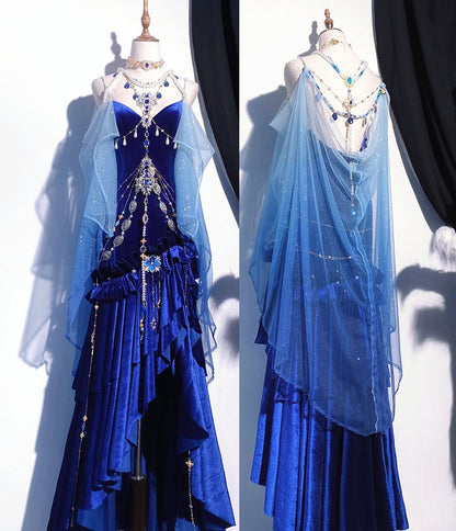Blue/Burgundy Gorgeous Elegant Delicate Beaded Spaghetti Strap Long Ruffled Velvet Ball Gown Evening Gown Party Dress gh4169
