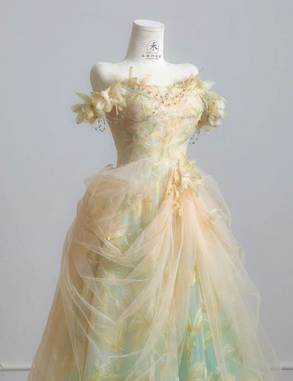 Gorgeous Floral Embroidered Tulle 3D Flower Appliques Sweet 16 Quinceanera Ball Gown TP5786