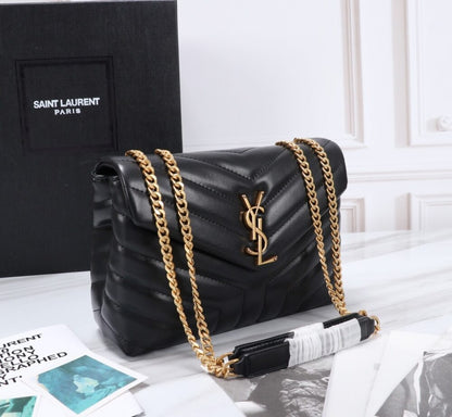 Saint Laurent Loulou Small Chain Bag In Matelassé Y Black Gold 23Cm 494699DV7271000