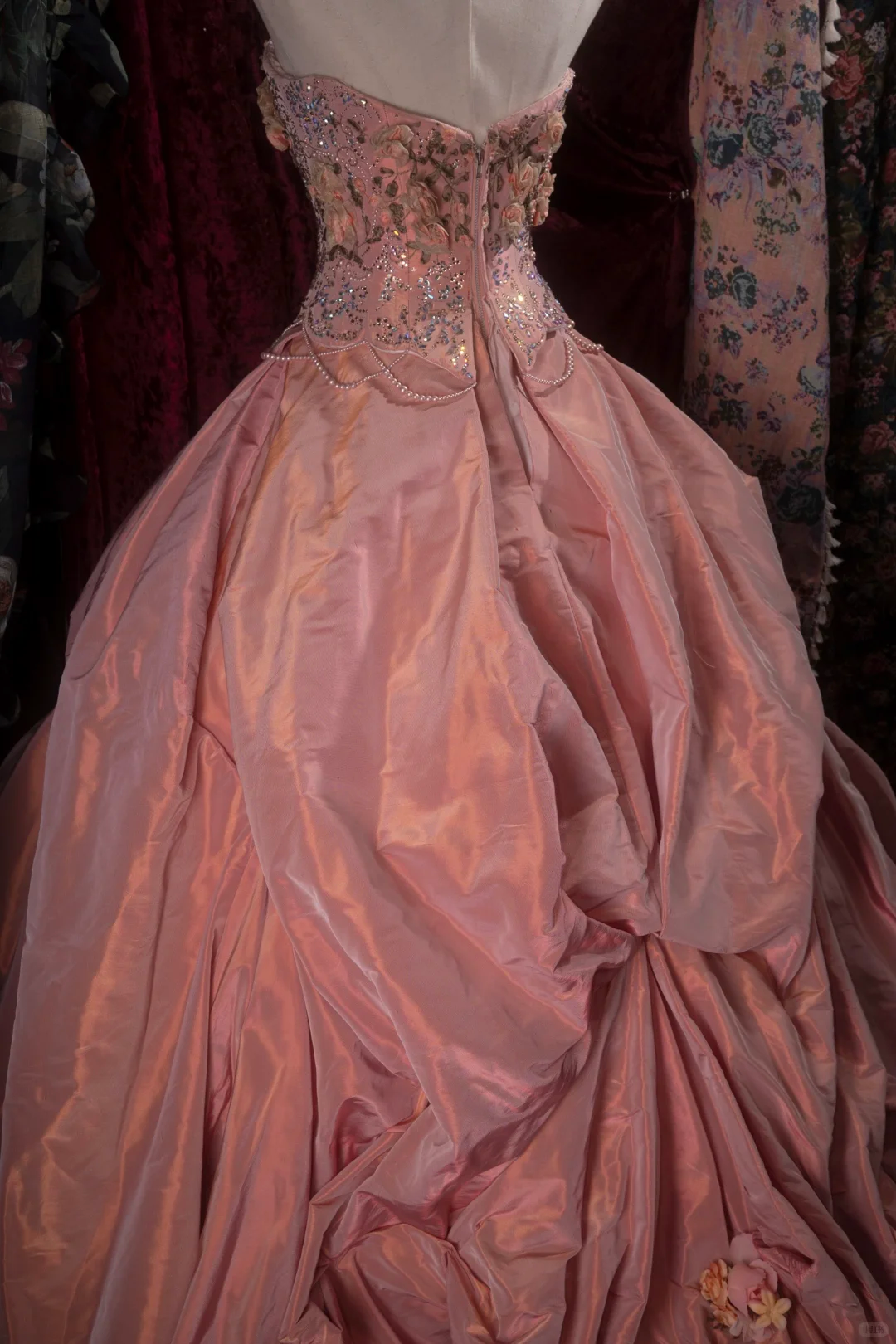Gorgeous Pink Spaghetti Strap Beaded Floral Ball Gown TP5795