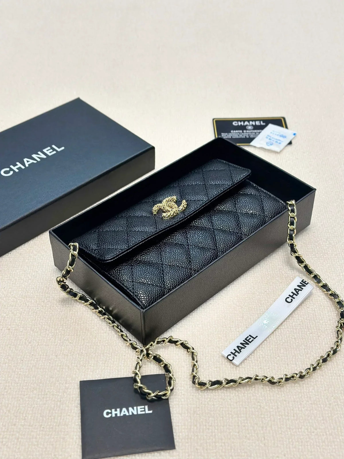 CHANEL Black Wallet Buckle Chain Bag