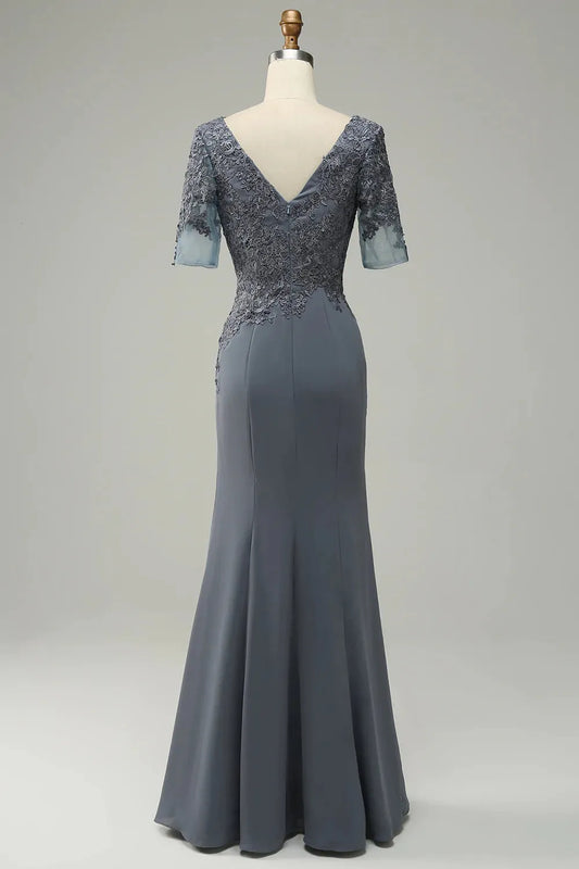 Grey satin decal bridal mother dress