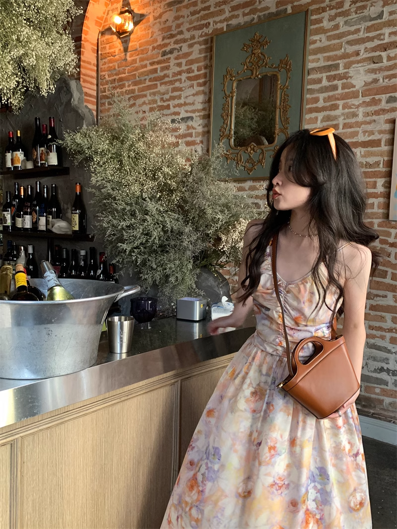 New Simple Fashion Floral Design A-Line Beach Holiday Halter Dress TP3033