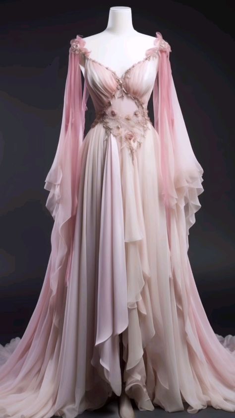Vintage Pink Chiffon A-Line Cape Sleeves Ruffles Beaded Evening Gown TP5173