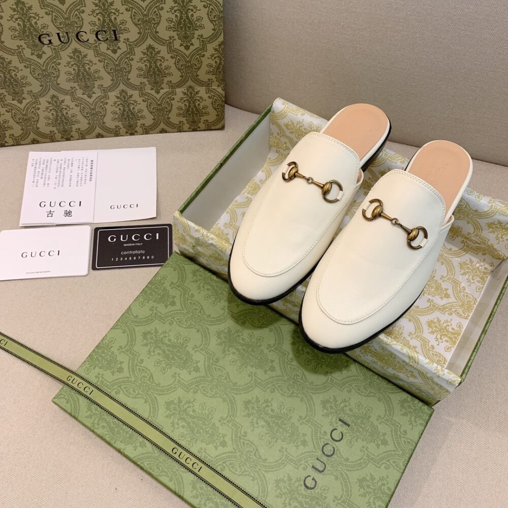 Gucci Princetown Leather Slipper White 423513 C9D00 9022