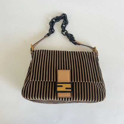 Fendi striped velvet FF flap shoulder vintage bag