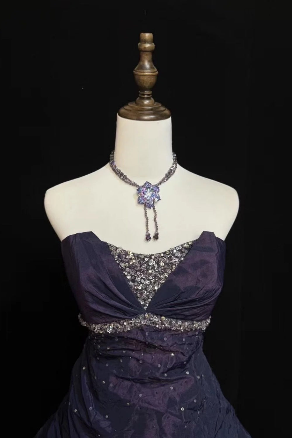 girlhomeshops-Purple Night Starry Sky Long Satin Ball Gown gh6294