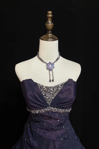 girlhomeshops-Purple Night Starry Sky Long Satin Ball Gown gh6294