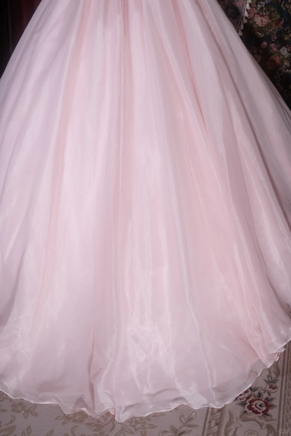 Gorgeous Pink Strapless Tulle Floral Ball Gown Evening Dress TP5793