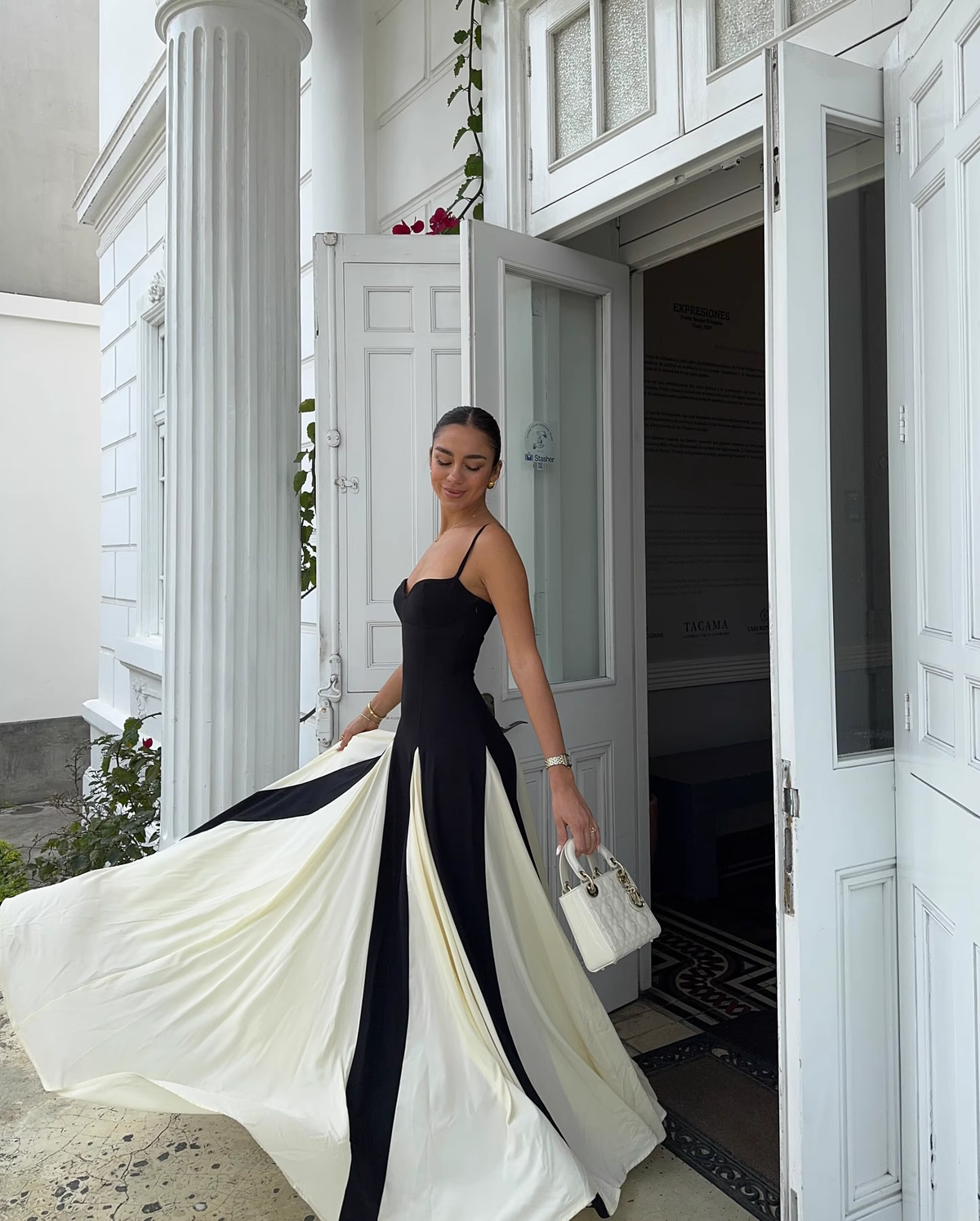 Vintage Black and White A-Line Prom Dress Spaghetti Strap Evening Dress Long Formal Dress TP4639