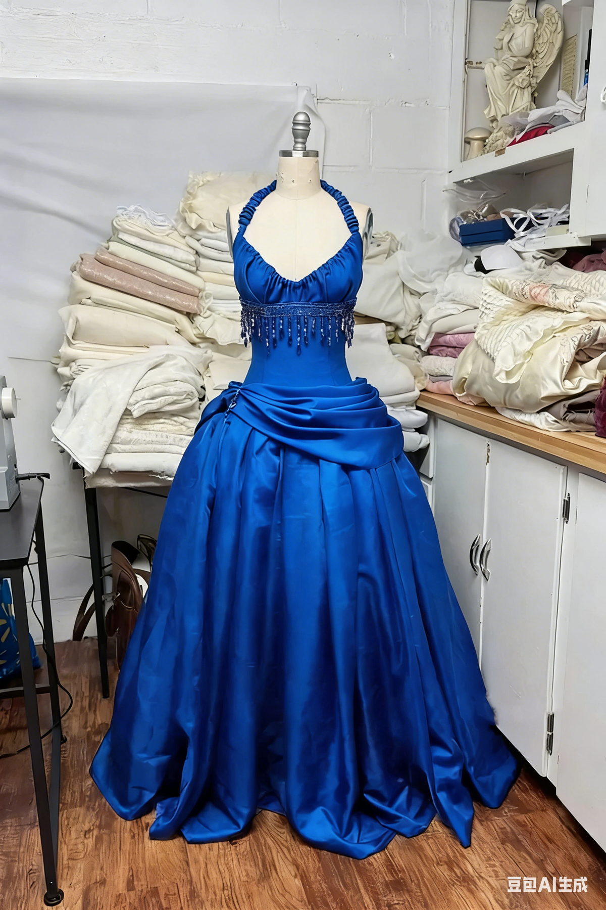 Glamorous Burgundy Halter Neck Beaded Fringe Satin Sweet 16 Quinceanera Ball Gown TP5698