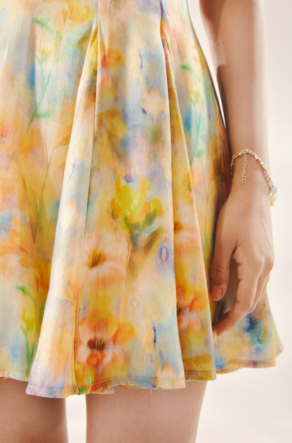 Seaside Vacation Dopamine Short Skirt Oil Painting Printed Suspender Dress R5214