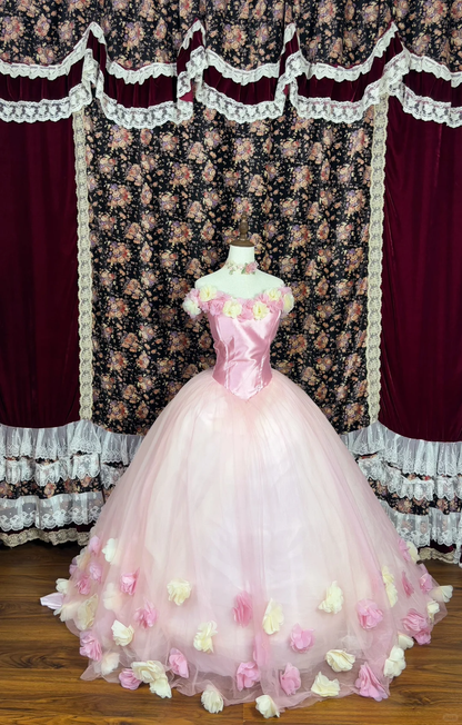Elegant 3D Flowers Off-the-shoulder Sweet 16 Quinceanera Strapless A-Line Floor-length Prom Dress Evening Dress Ball Gown TP4388