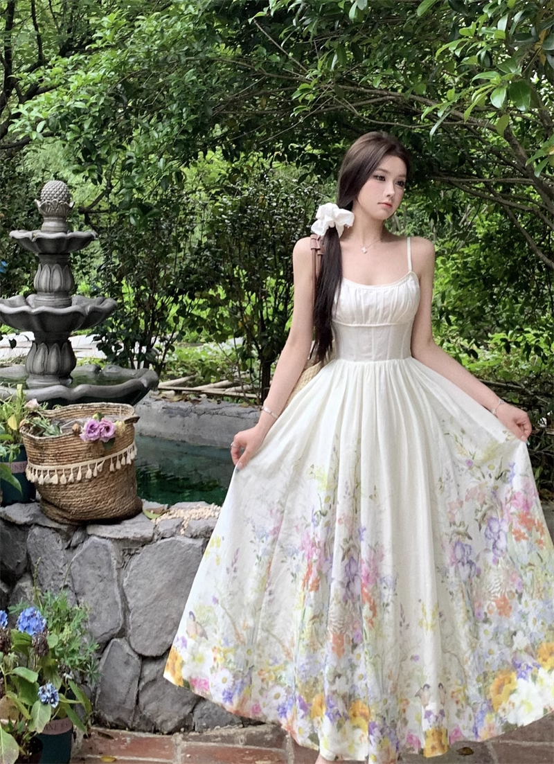 New Floral Design Simple Elegant Casual Spaghetti Strap Dress TP2961