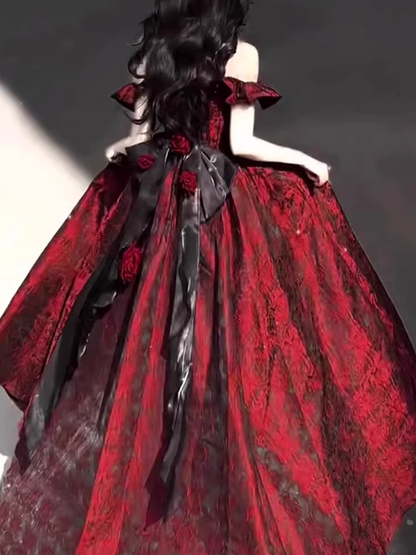Vintage Ball Gown Straps Long Burgundy Ruffles Lace Prom Dresses Birthday Outfits