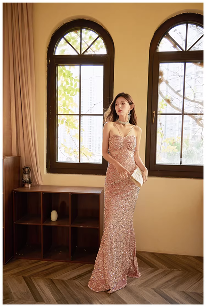 Glitter Blue Sequin Mermaid Long Wedding Guest Dress Formal Evening Dress Party Gown