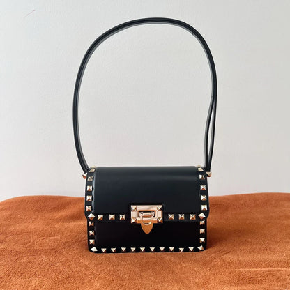 Valentino Garavani Rockstud Shoulder Black Bag - 18.5x12x8cm