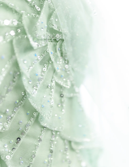 Pretty Mint Green Tulle Petals Sequin Beaded A Line Birthday Prom Dress Party Dress SP1520