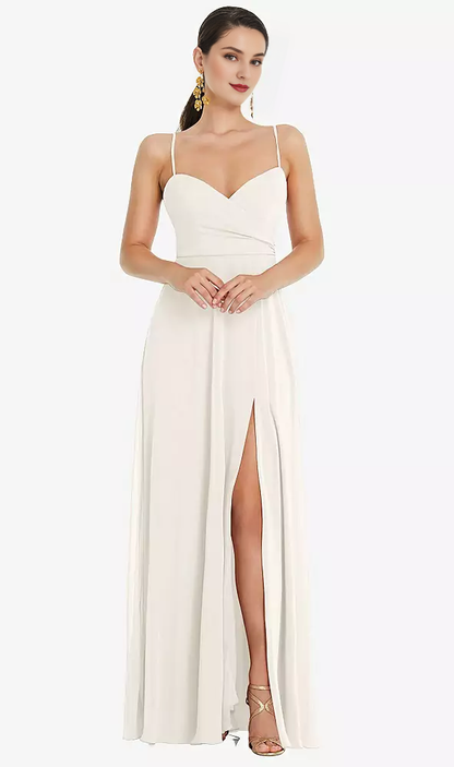 Adjustable front slit shoulder strap wrap Prom dress