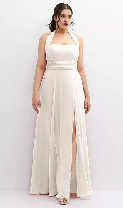 Hanging neck multi-directional chiffon long Prom dress