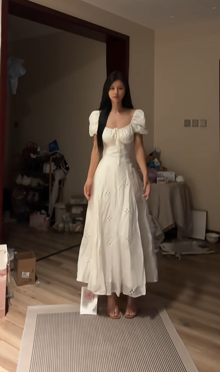 White puff-sleeved, fitted A-line skirt, sexy and elegant ball gown R8081