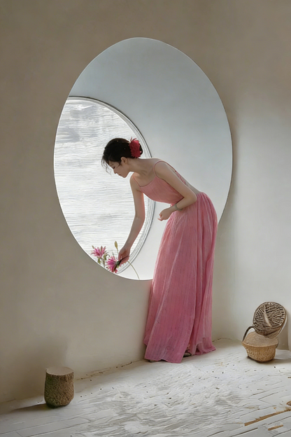 Light pink halter-neck backless sexy and elegant ball gown R8024