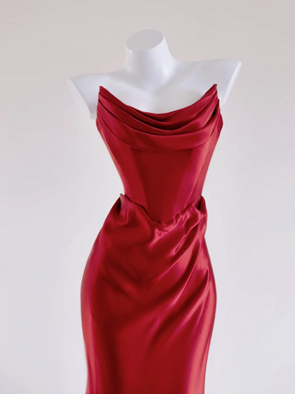 Red strapless fitted waist bodycon long ball gown/bridal dress R8282