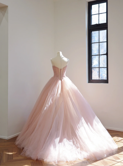 Light pink strapless fitted waist long ball gown/bridal dress R8523