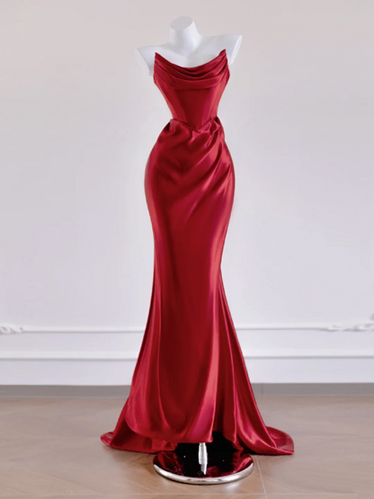 Red strapless fitted waist bodycon long ball gown/bridal dress R8282