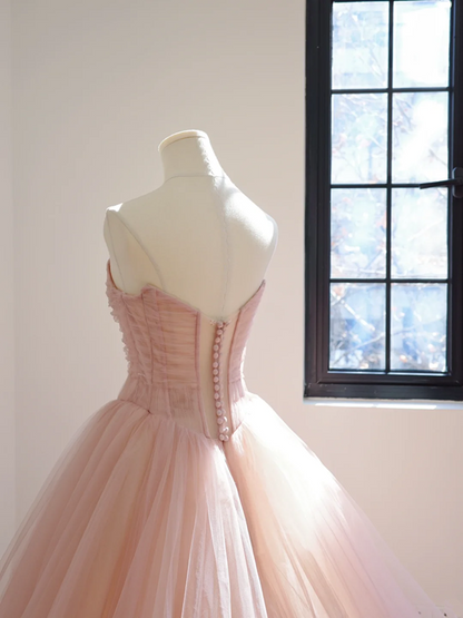 Light pink strapless fitted waist long ball gown/bridal dress R8523