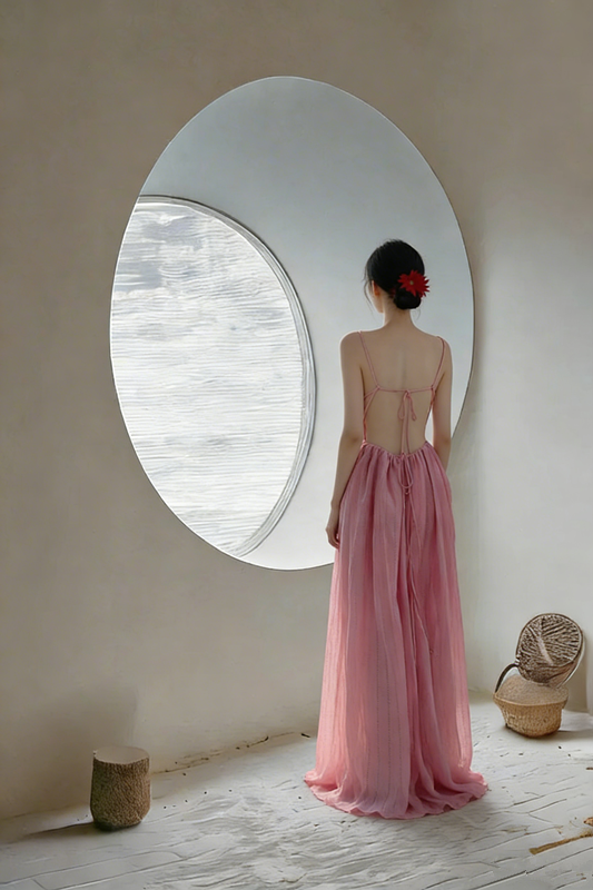 Light pink halter-neck backless sexy and elegant ball gown R8024