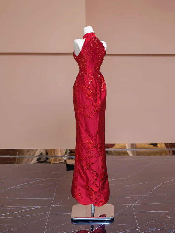Red sleeveless fitted waist slim-fitting Chinese-style sexy and elegant ball gown/bridal dress R8339
