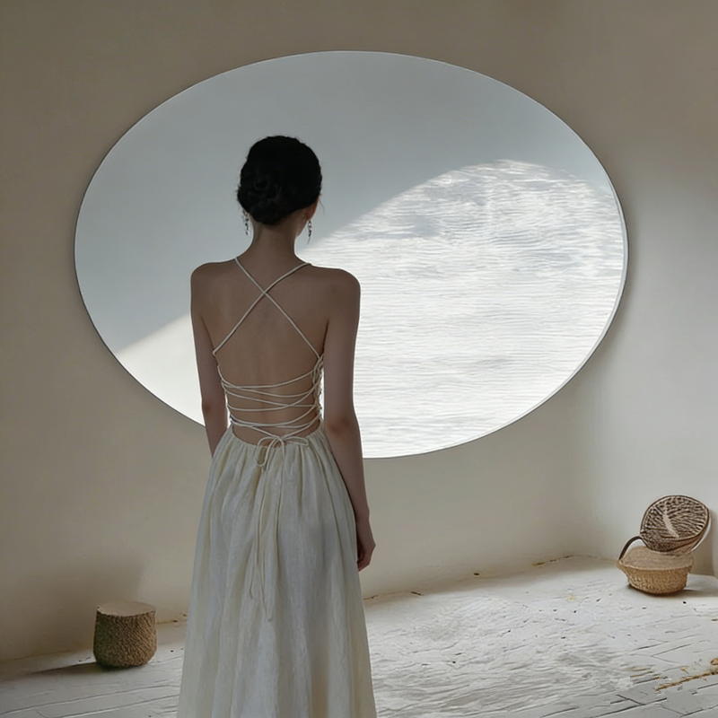 Light pink halter-neck backless sexy and elegant ball gown R8024