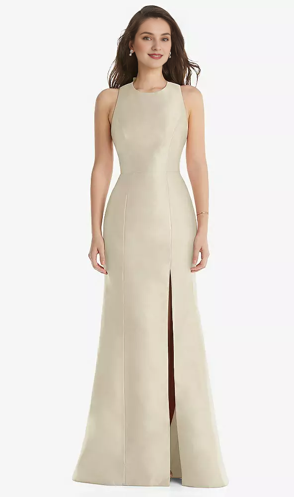 Jewel collar butterfly condensation back horn front slit Prom dress